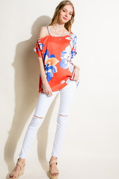 PLUS FLORAL WOVEN ONE SHOULDER TOP