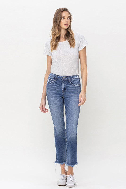 Flying Monkey Mid Rise Crop Slim Straight Jeans