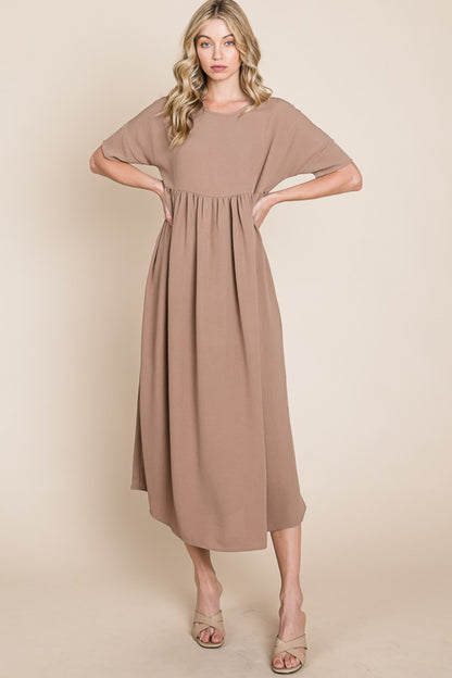 Round Neck Ruched Midi Dress