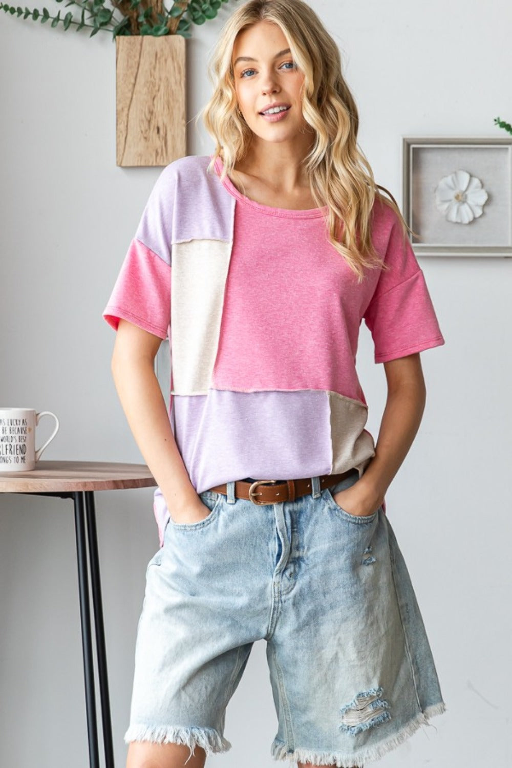 Color Block Exposed Seam T-Shirt