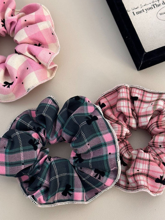 3-Piece Plaid Contrast Elastic Hair Scrunchy