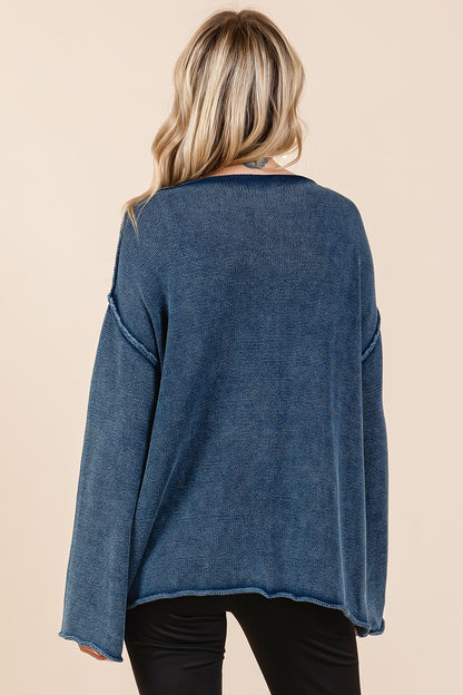 Mineral Wash Patch Pocket Cut Edge Sweater