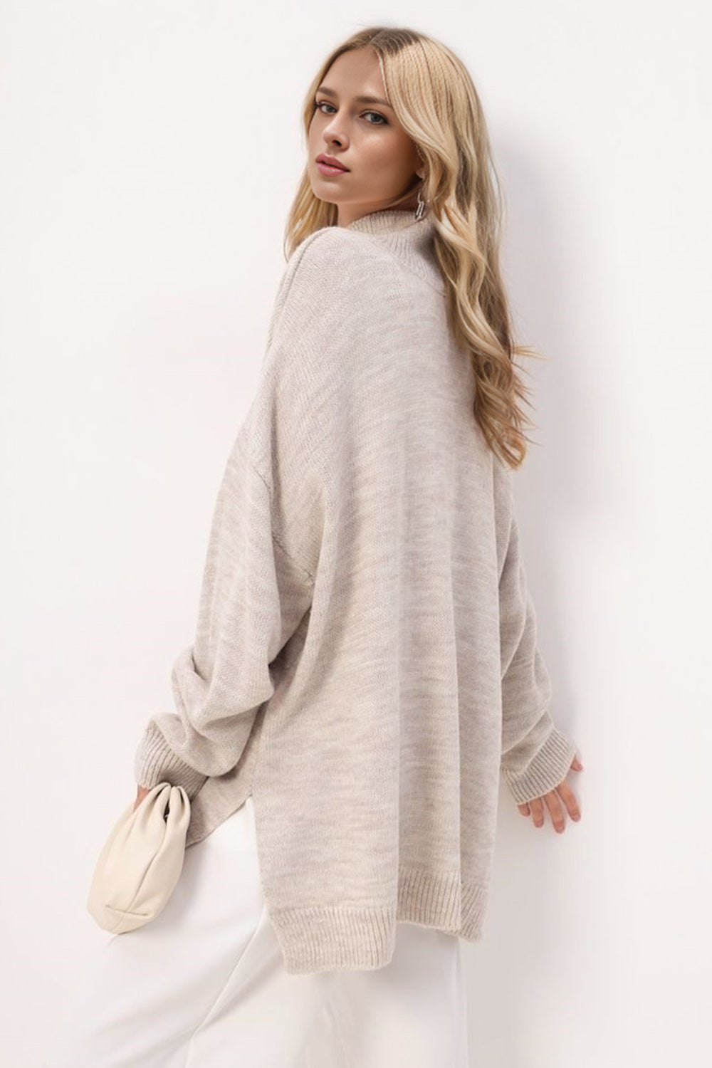 Side Slit Turtleneck Long Sleeve Sweater