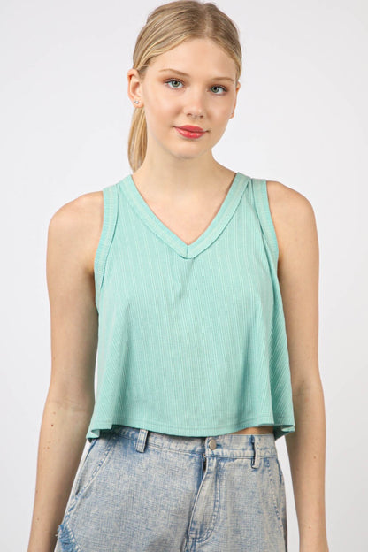 V-Neck Knit Swing Cropped Tank