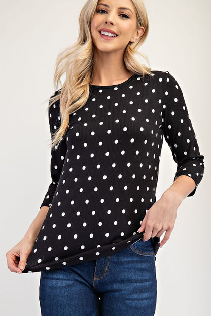 Celeste Polka Dot Round Neck Three-Quarter Sleeve T-Shirt