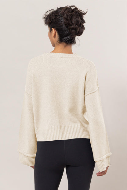 Round Neck Dropped Shoulder Ribbed Sweater