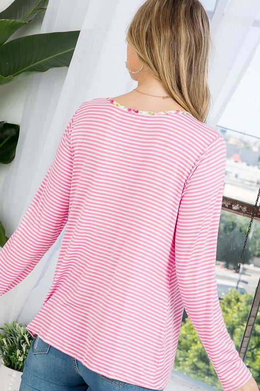 PLUS STRIPE LACE UP NECK TUNIC TOP