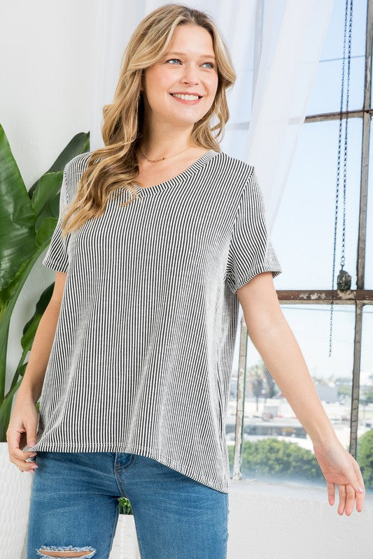 TWO TONE SLUB RIB STRIPE TOP