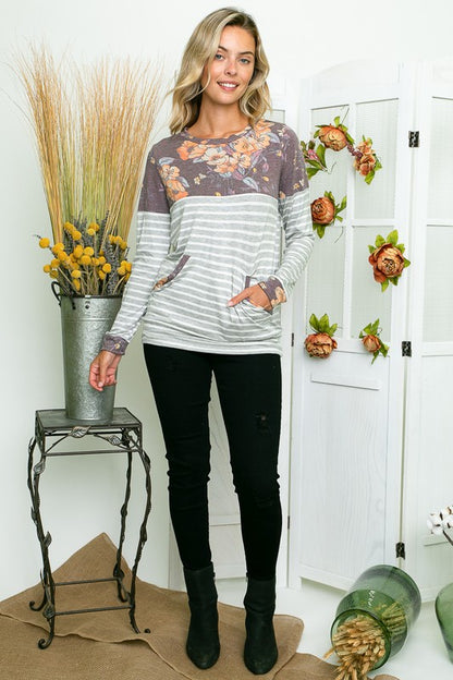 STRIPE AND FLORAL MIXED SWEATSHIRTS