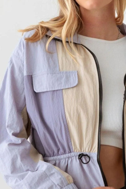 Color Block Collared Wind Breaker Jacket