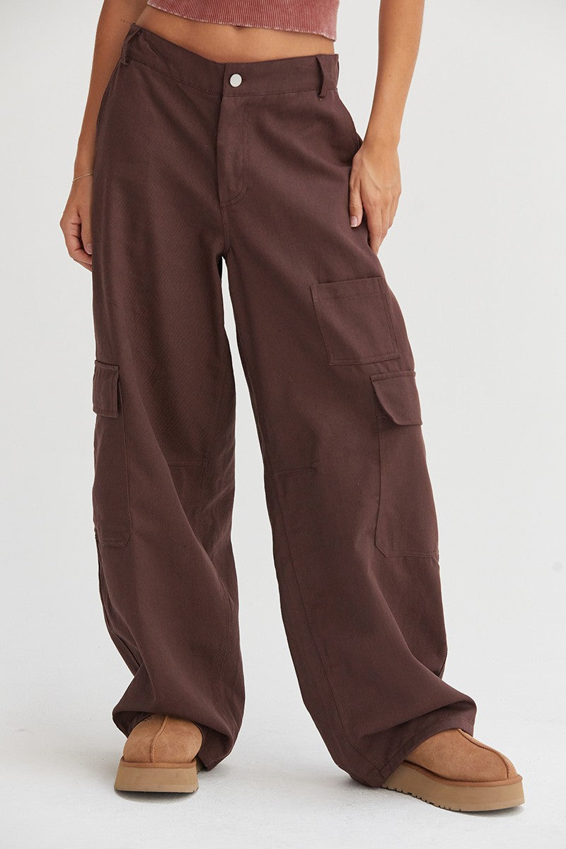 Elastic Waist Wide-Leg Cargo Pants