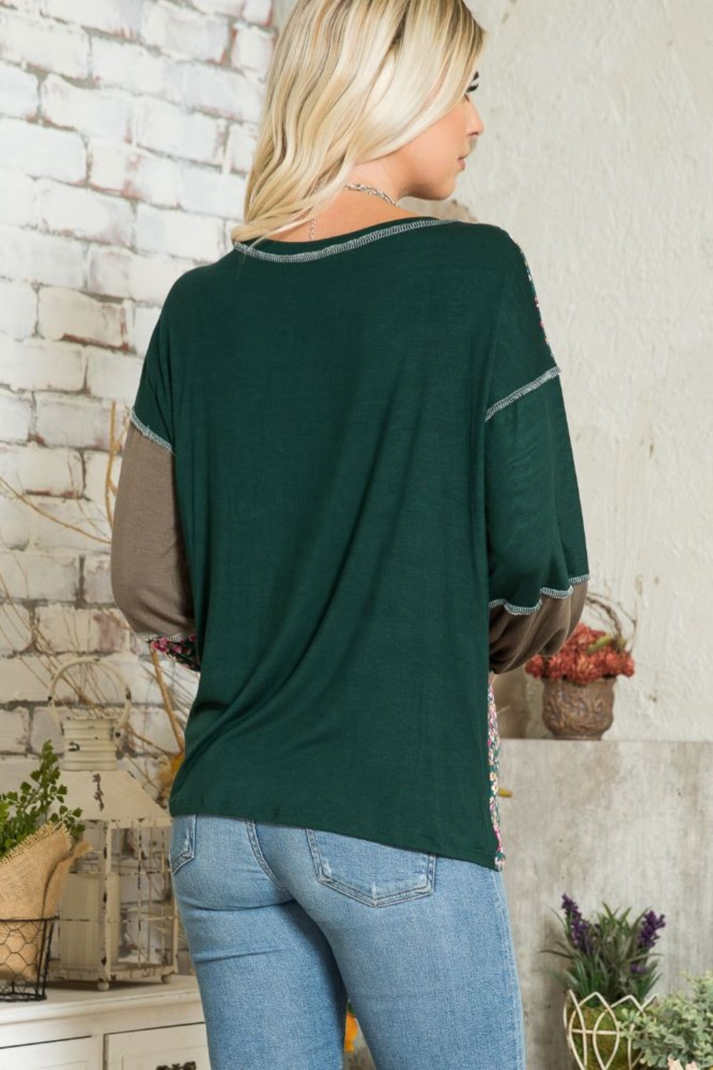 Floral Color Block Exposed Seam T-Shirt