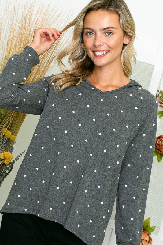 POLKA DOT TERRY HOODIE TOP