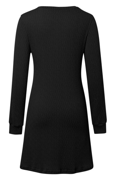 Texture V-Neck Long Sleeve Dress