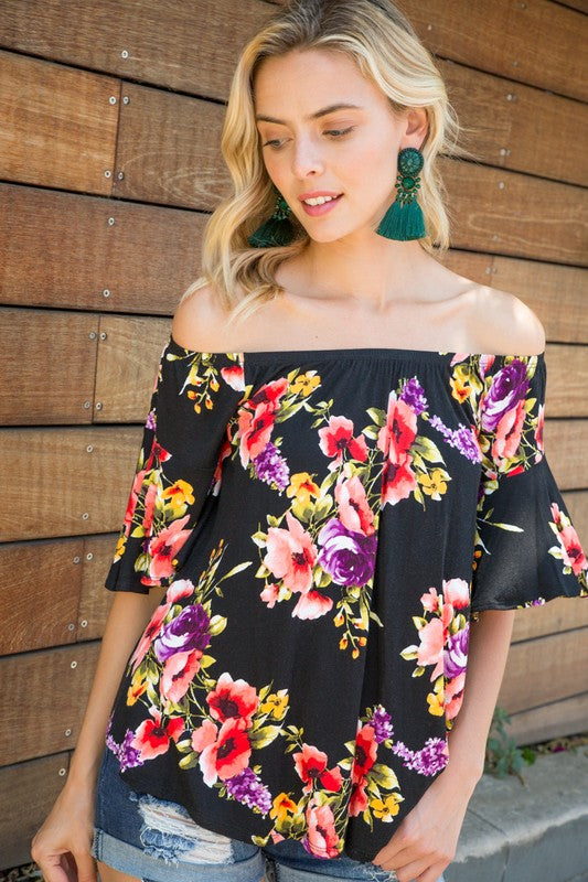 PLUS OFF SHOULDER RUFFLE SLEEVE TOP