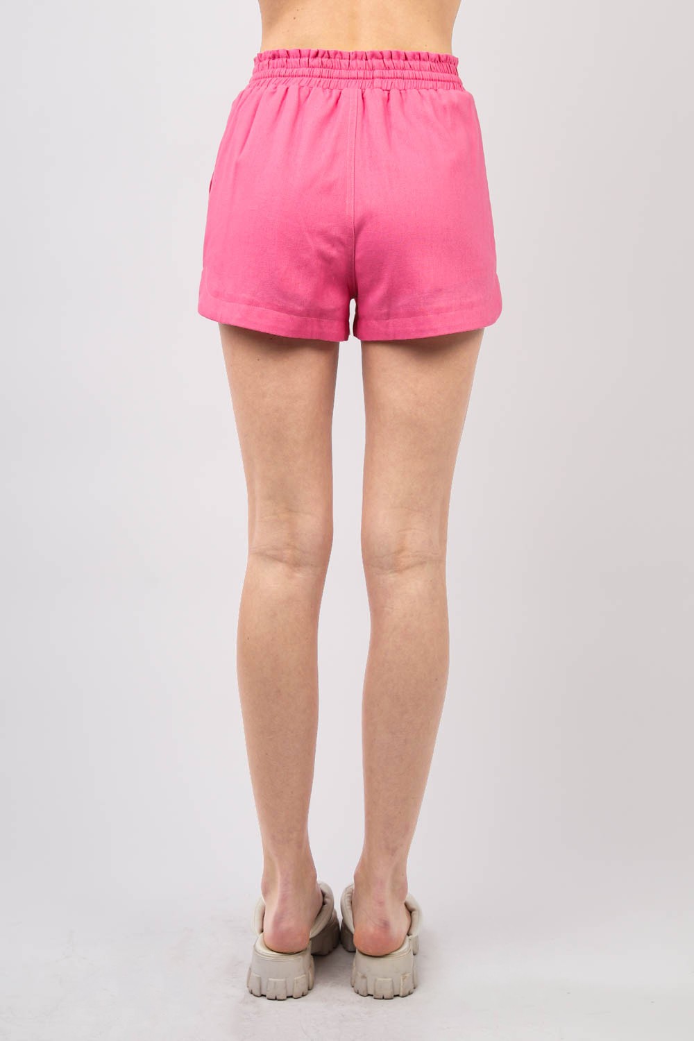 Drawstring Elastic Waist Linen Shorts