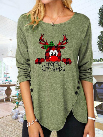 Reindeer Round Neck Long Sleeve T-Shirt