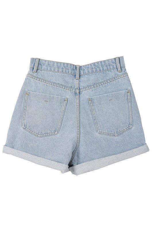 Roll up denim shorts