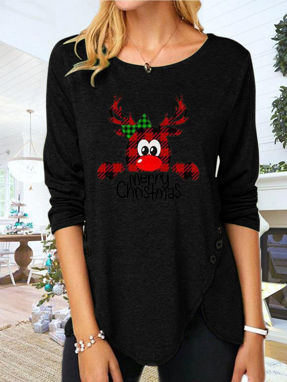 Reindeer Round Neck Long Sleeve T-Shirt