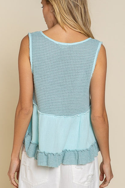 POL Sleeveless V-neck Mini Babydoll Tank Top