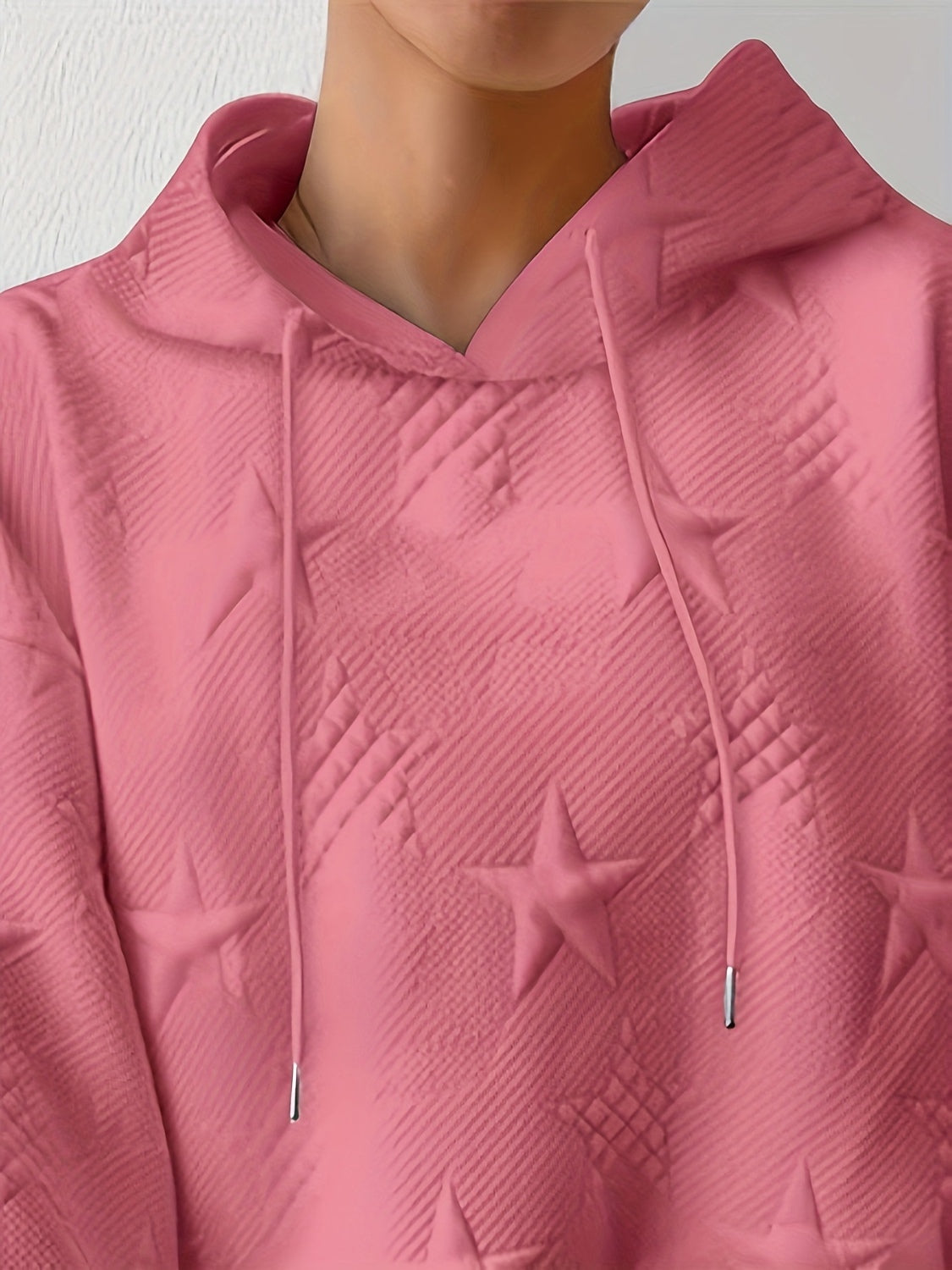 Plus Size Star Texture Long Sleeve Drawstring Hoodie