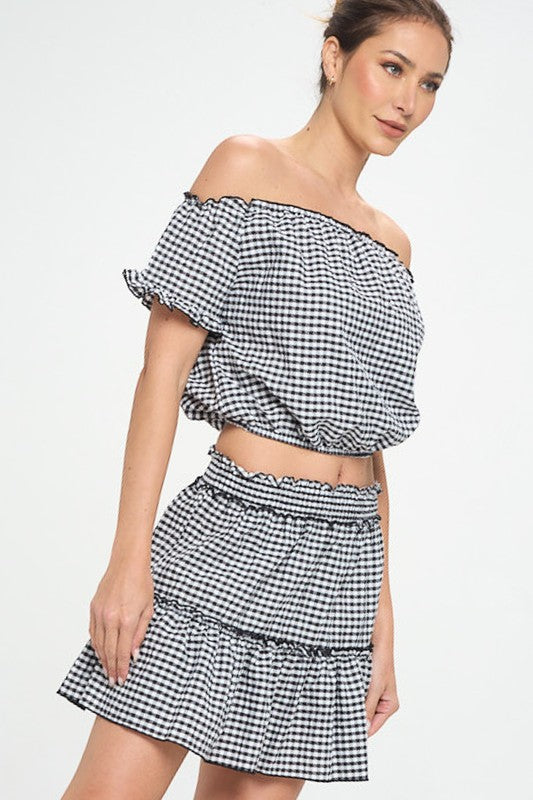 GINGHAM SEERSUCKER TOP SKIRT SET