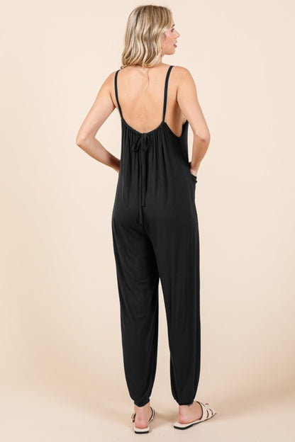 Plunge Sleeveless Jumpsuit with Pockets