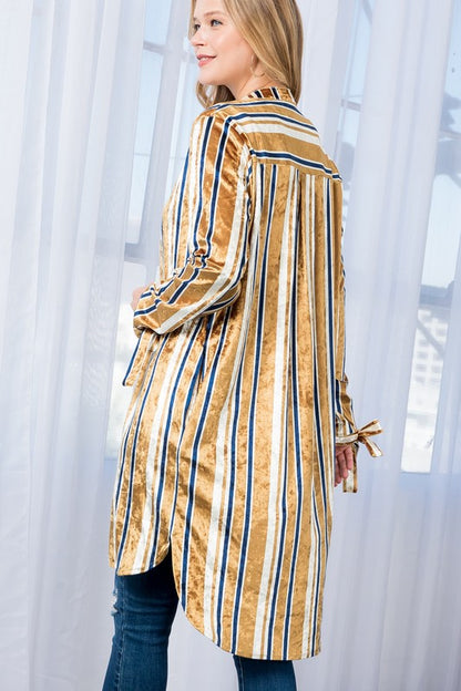 STRIPE VELVET LONG CARDIGAN