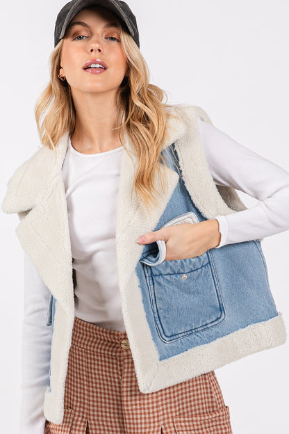 Pocketed Collared Neck Sherpa Vest