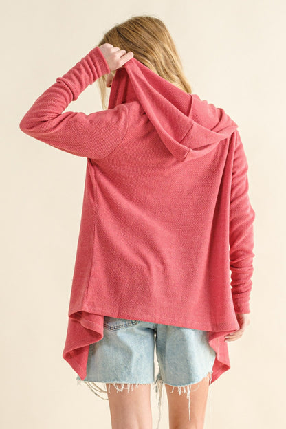 Thermal Hooded Open Front Cardigan with Pockets