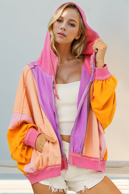 Color Block Zip Up Hoodie