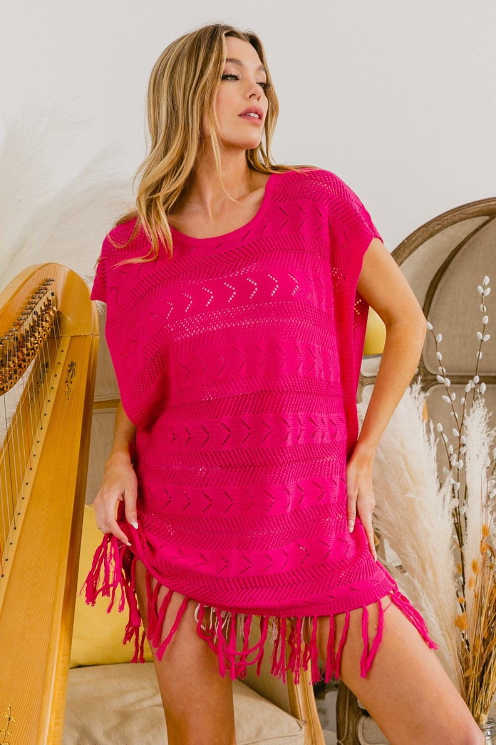 Fringed Hem Knit Top