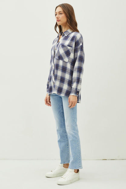 Plaid Flannel Button Down Shirt with Chest Pocket