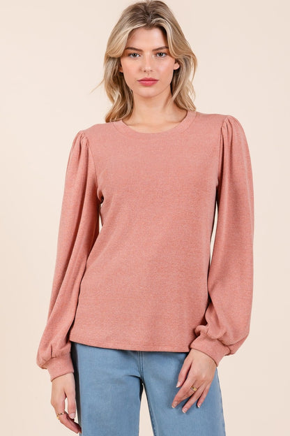 Round Neck Long Sleeve Rib Knit Top