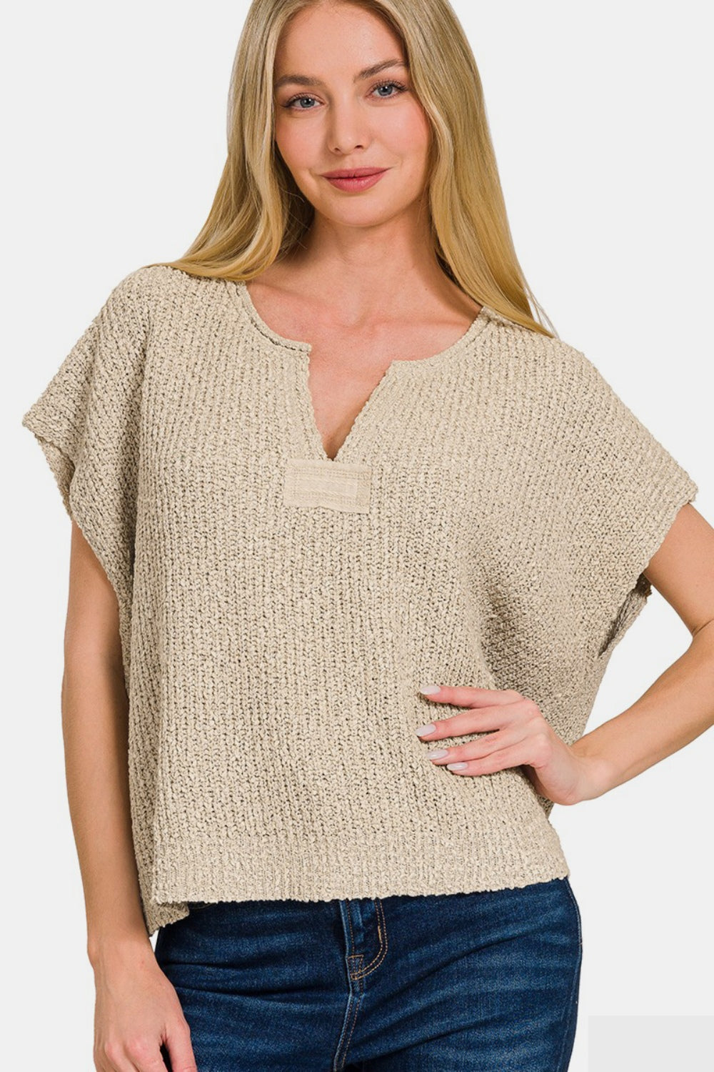 Short Sleeve Side Slit Sweater