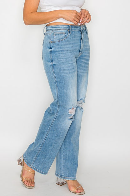 bytos Distressed High Rise Straight Jeans