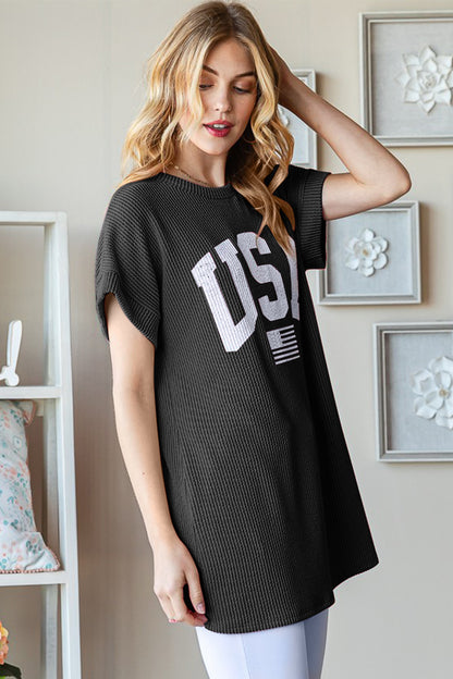 USA Graphic Short Sleeve Ribbed Top