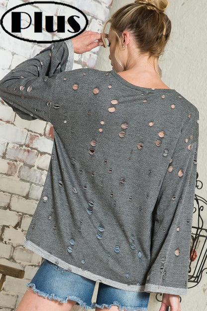 PLUS DISTRESSED TERRY TOP