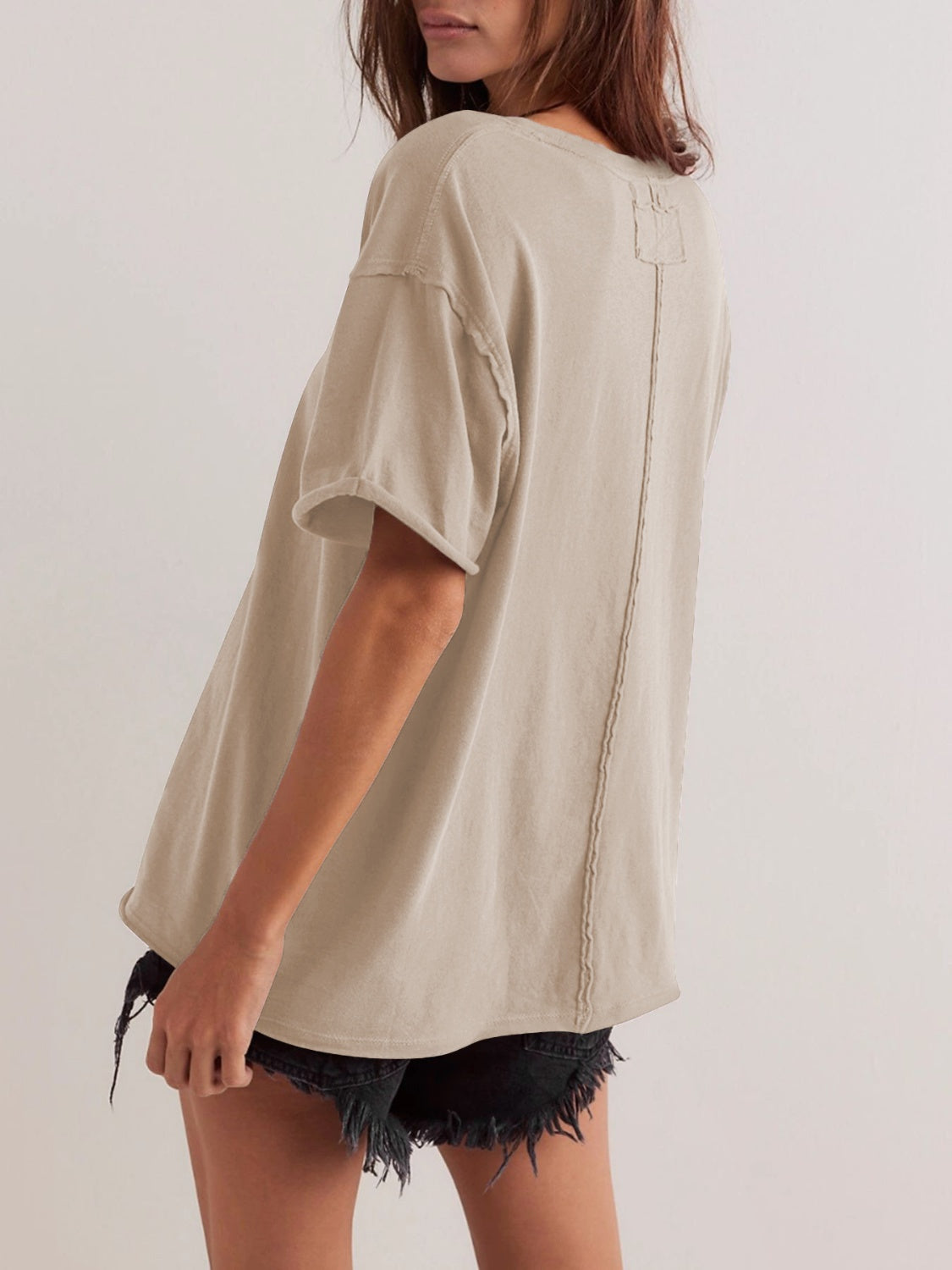 Exposed Seam Round Neck Half Sleeve T-Shirt