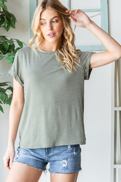 Striped Round Neck Short Sleeve T-Shirt