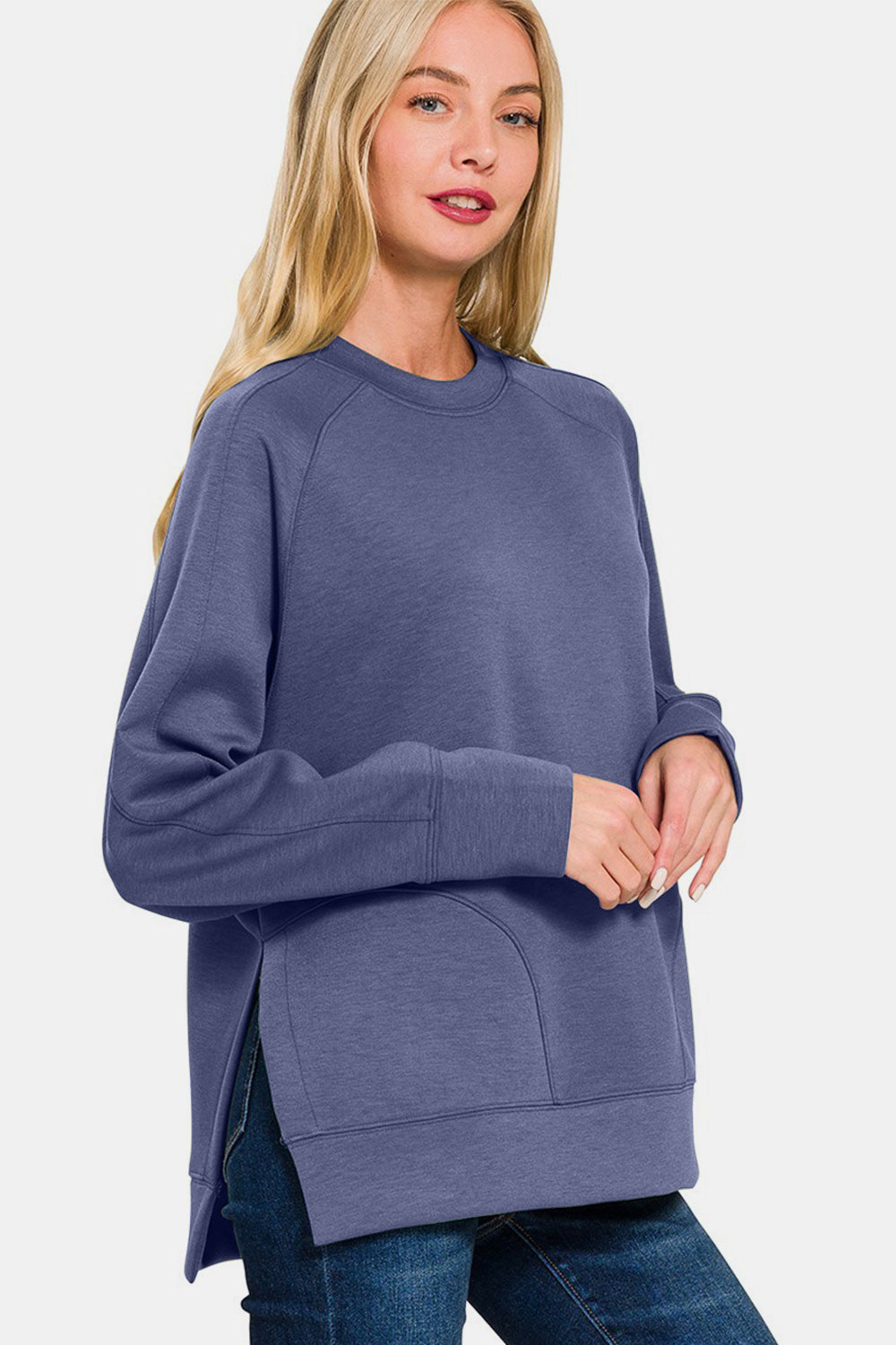 Scuba Round Neck Side Slit Sweatshirt