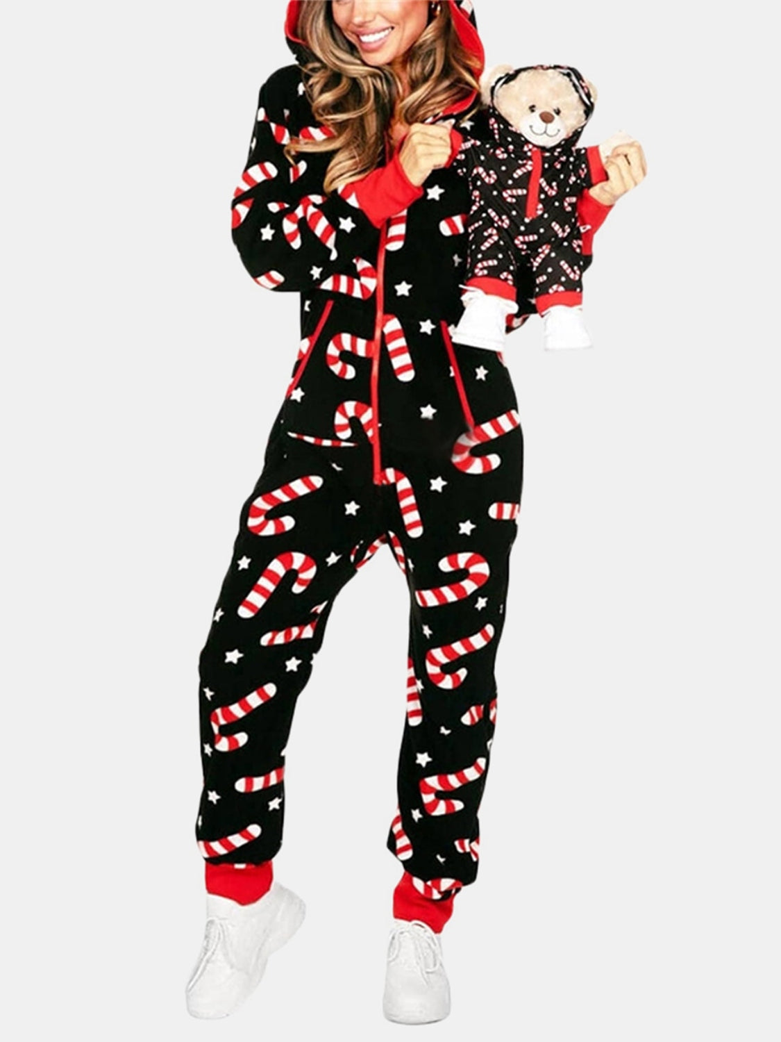 Printed Zip Up Long Sleeve Hooded Jumpsuit