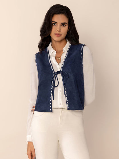 Tied Contrast Trim Vest