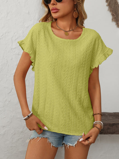 Eyelet Round Neck Short Sleeve Top