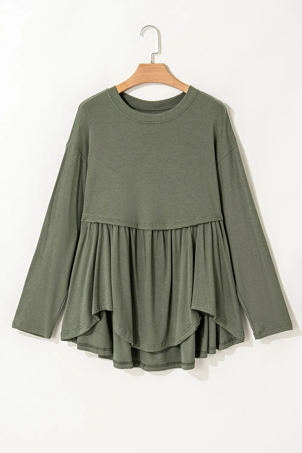 Peplum Round Neck Long Sleeve Blouse