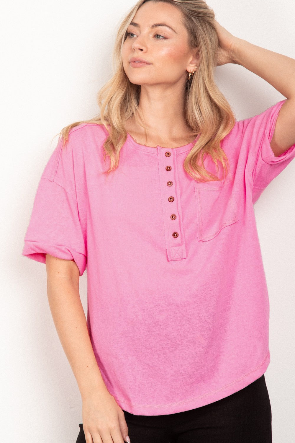 Twisted Sleeve Band Half Button Top