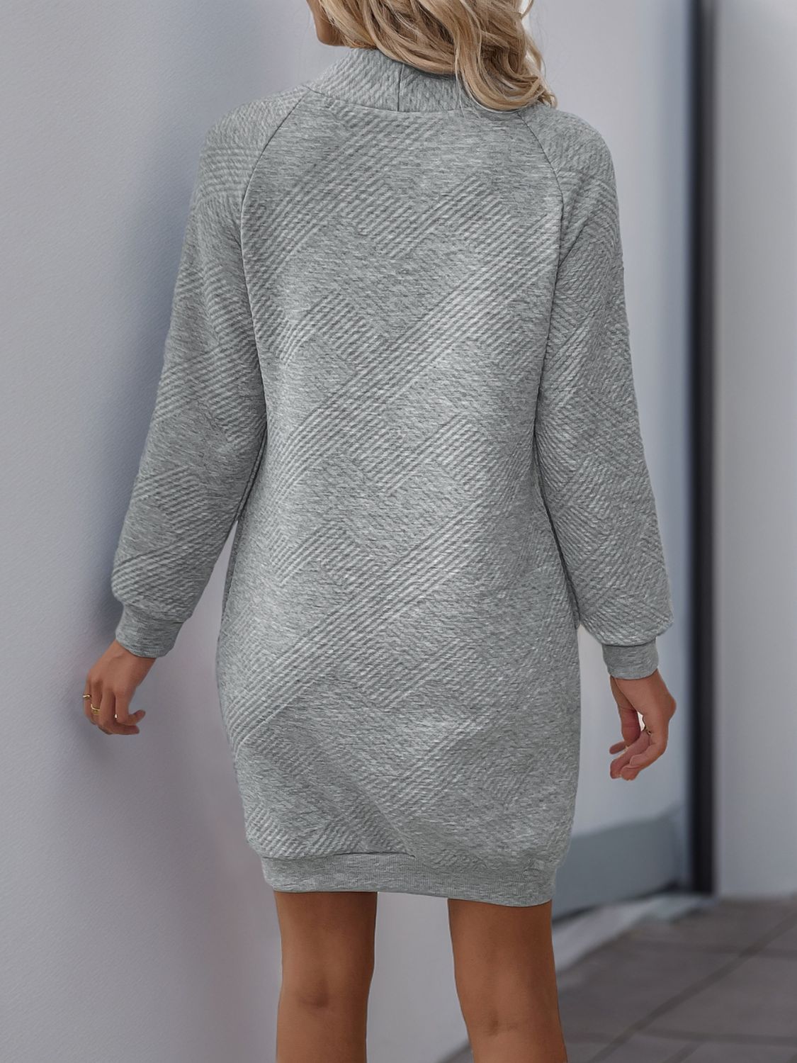 Texture Mock Neck Long Sleeve Mini Dress