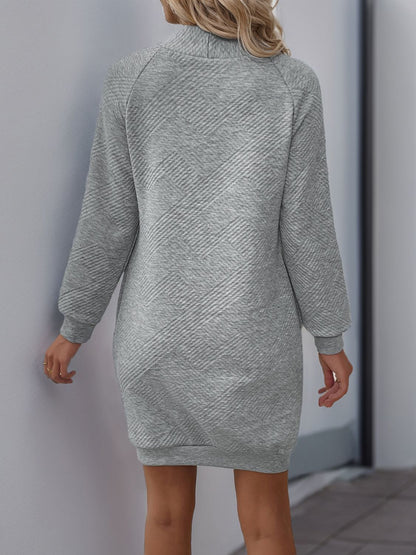 Texture Mock Neck Long Sleeve Mini Dress