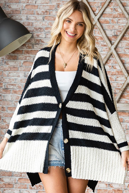 Textured Striped Button Down Cardigan