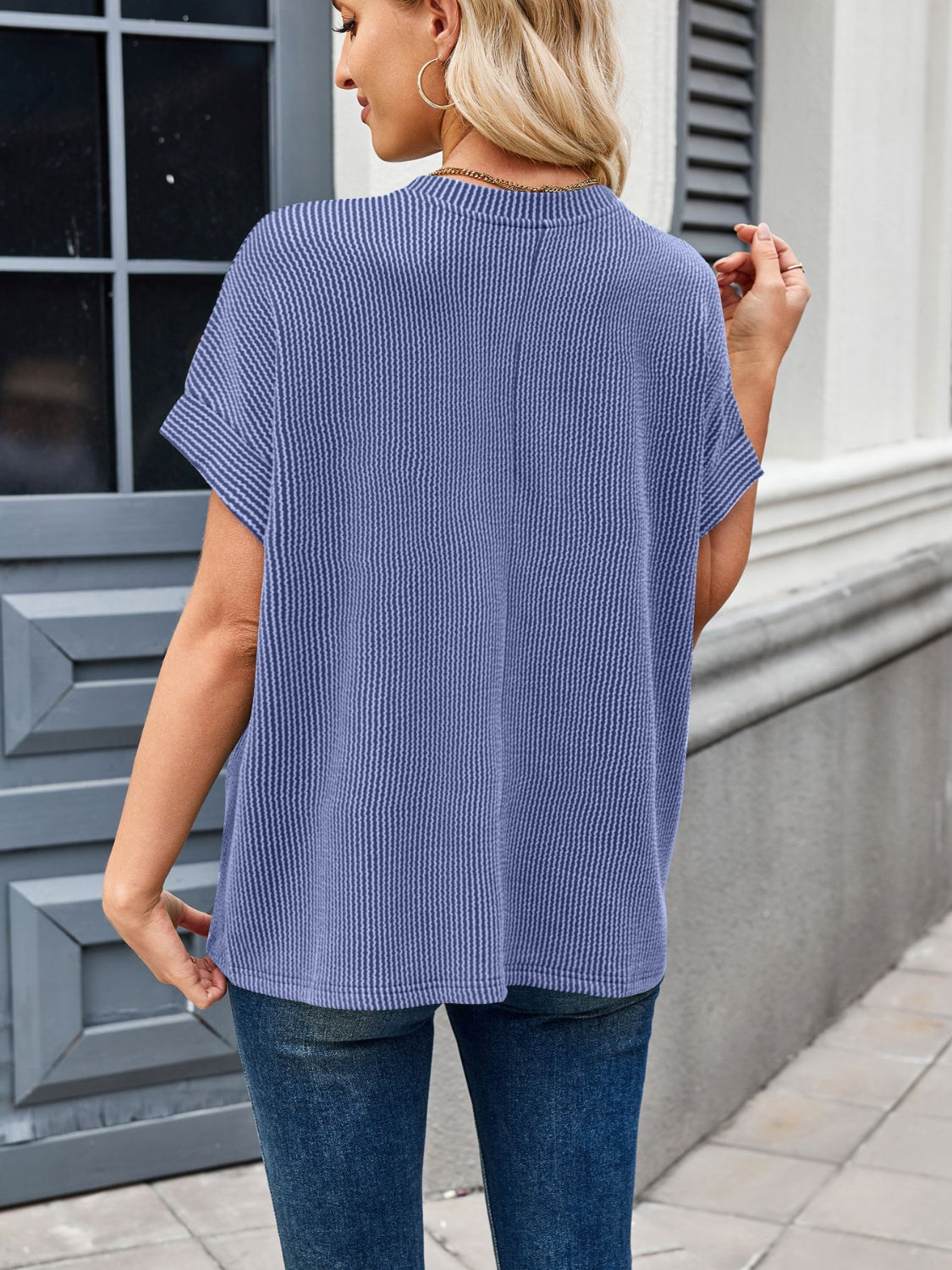 Round Neck Short Sleeve Rib T-Shirt